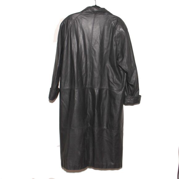Vintage 80s JC Penney Long Leather Duster Trench Coat Size 18W - Picture 2 of 12